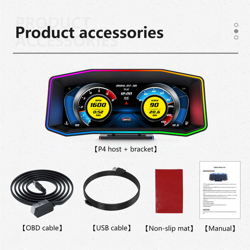 P4 OBD2 HUD Display With GPS  6.2" LCD, Multi-Color Atmosphere Light, Diagnostic &amp; Driving...