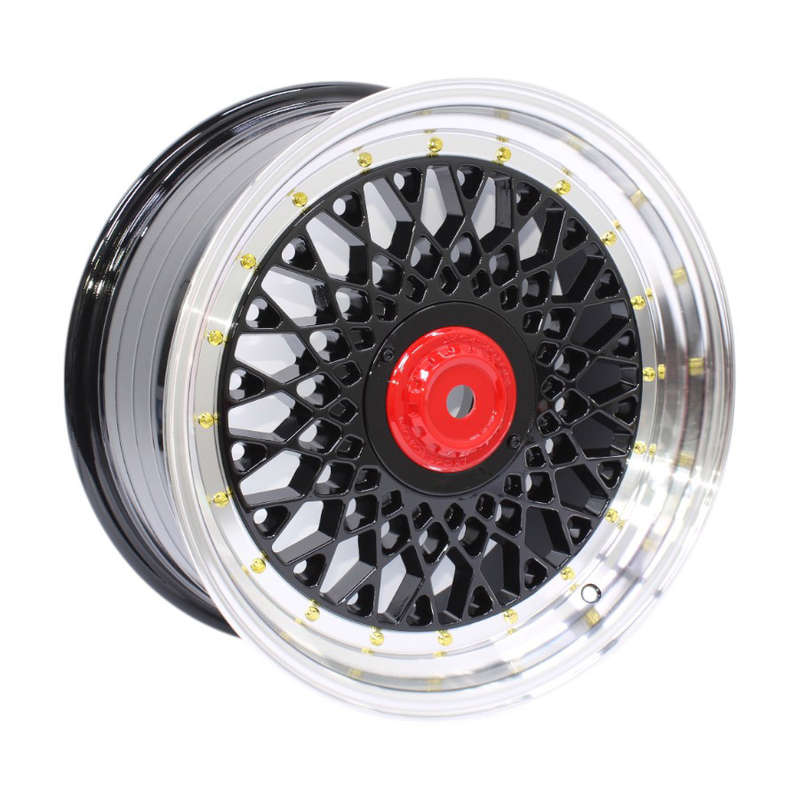 17" OYTS044 4/100 &amp; 5/100 Black Machine Lipwith Gold Rivets Alloy Wheels
