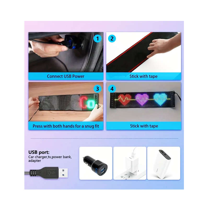 LED Matrix Panel Scrolling Customizable Display Screen for Vehicle Windows - 19x133cm (16x144 led)