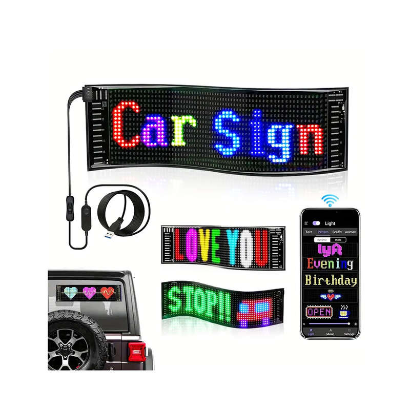 LED Matrix Panel Scrolling Customizable Display Screen for Vehicle Windows - 19x133cm (16x144 led)