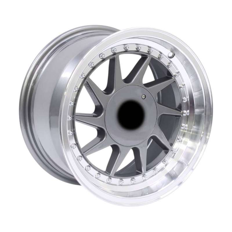 15" F1210F 4/100 &amp; 5/100 Gunmetal Machine Lip With Silver Rivets Alloy Wheels