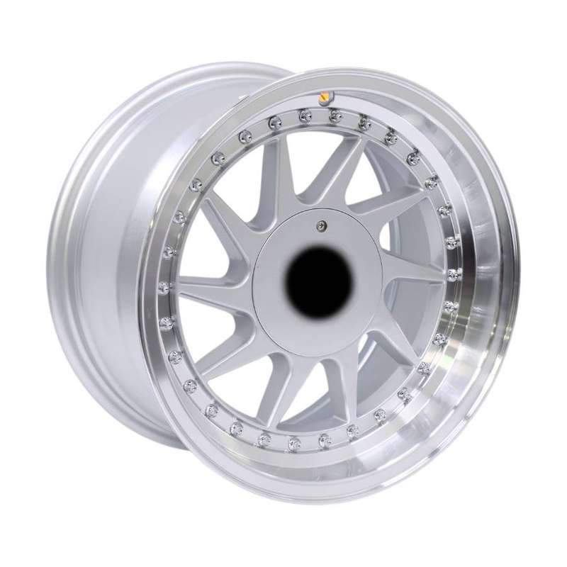 15" F1210B 4/100 &amp; 4/108 Silver Machine Lip With Gold Rivets Alloy Wheels