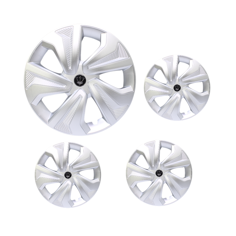 16" Matt Silver &amp; Carbon Fibre Look Wheel Caps (set of 4)