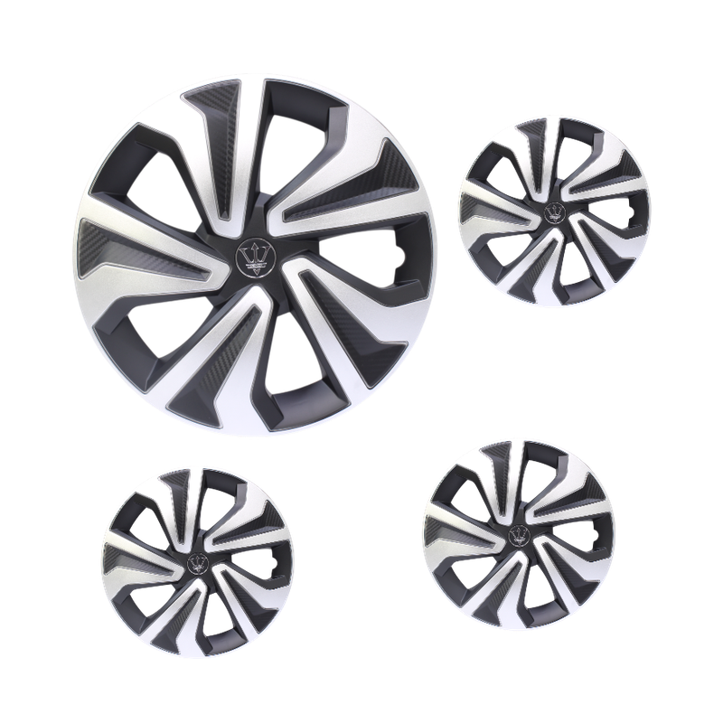 15" Silver &amp; Black Carbon Fibre Look Wheel Caps (set of 4)