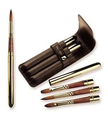 Pro Arte Brushes Travel Watercolour Set of 3 Retractable Pro Arte Brushes in 3 Shapes (Leather Walle