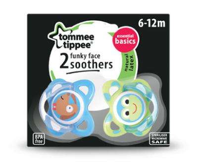 Tommee Tippee - Essential Basics Funky Face Soother (2 Pack) (6-12 Months)