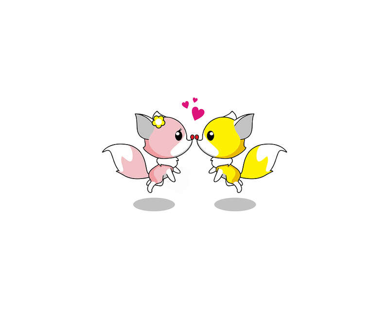 Fox, Love, Kiss, Animal, Cute, Cartoon, Design, Funny
