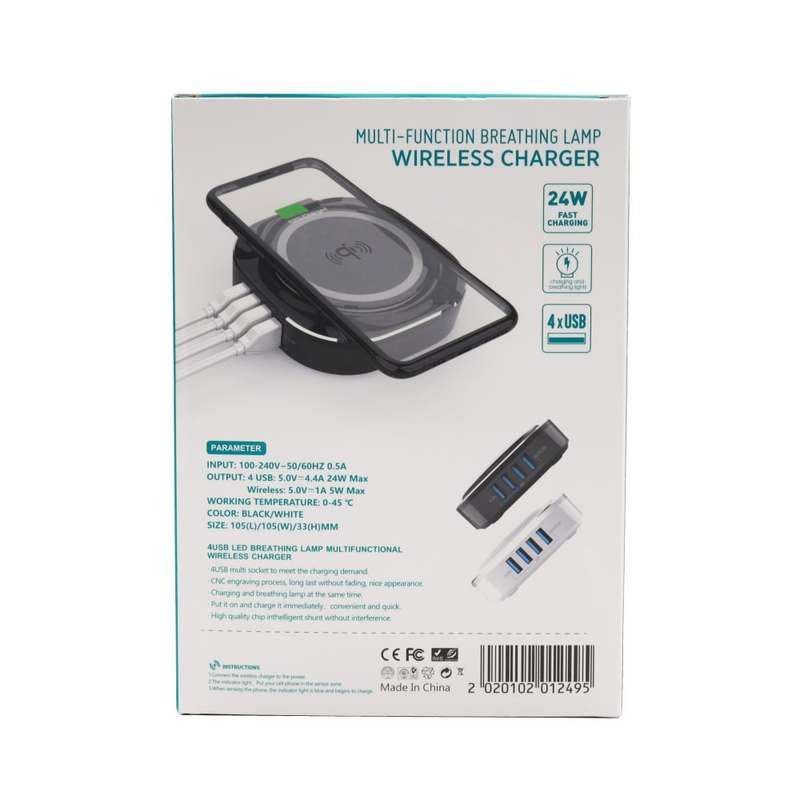 Wireless Charger with 4 USB Ports Supports Fast Charging
