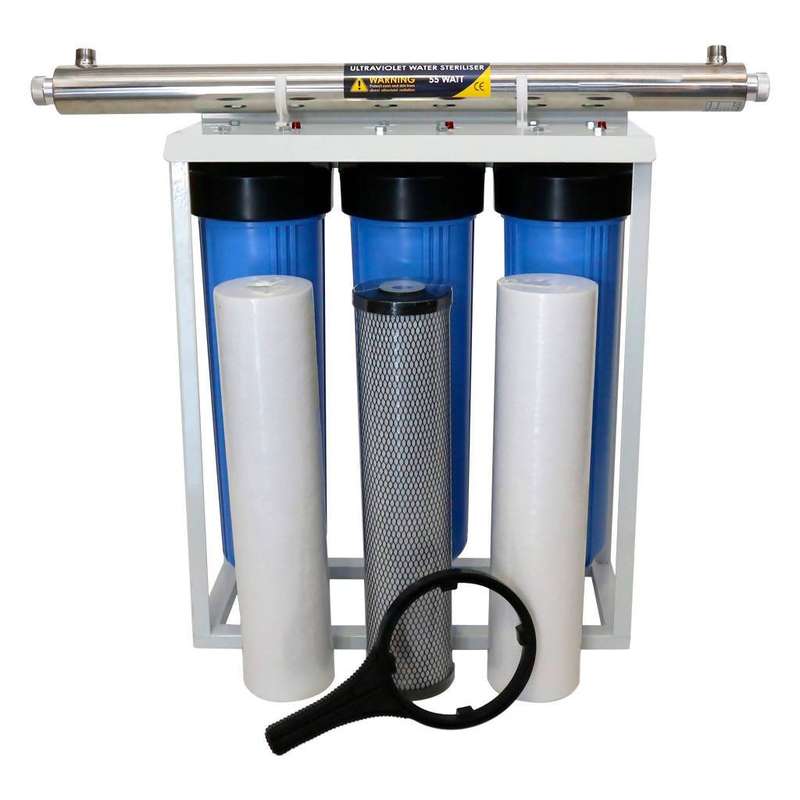 3 Stage Big Blue Water Filtration With 55W UV Sterilizer, Includes 2 Sediment & 1 Carbon Block Fi...