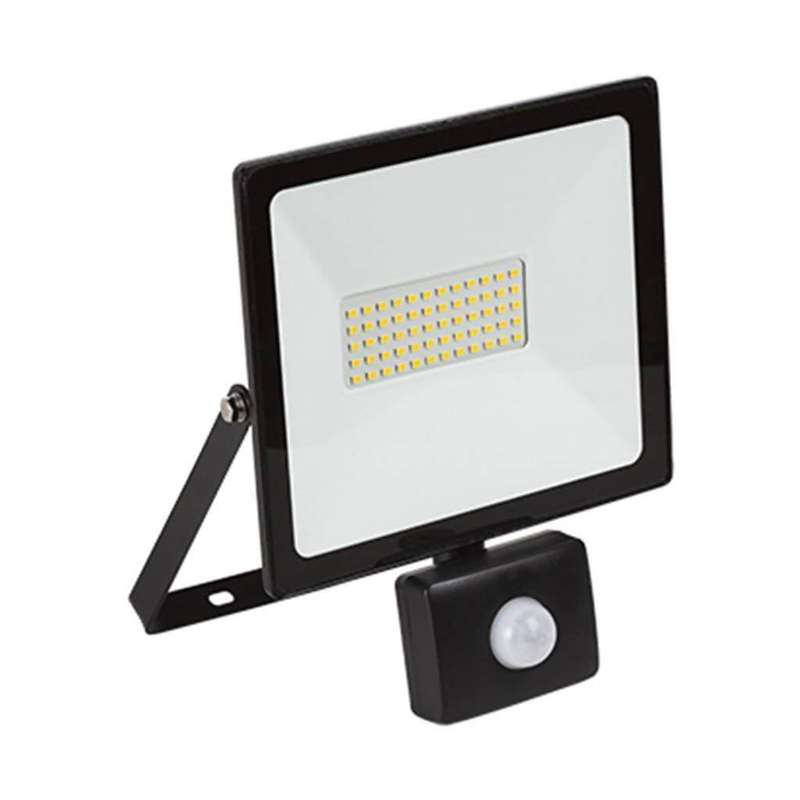 EUROLUX 50W LED Floodlight With Motion Sensor, Aluminium, 4000K, 3750Lm, Black
