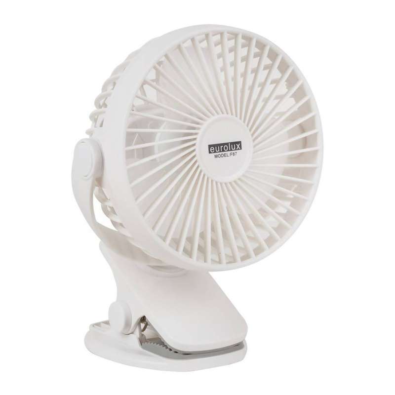 EUROLUX F87 Portable Rechargeable Mini Clip-On Fan, 10W, White