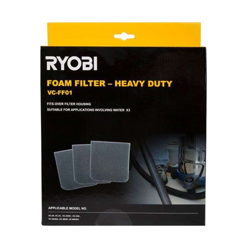 RYOBI VC-FF01 Wet & Dry Vacuum Cleaner Foam Filters - Pack of 3