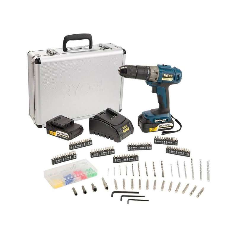 RYOBI XLD-1860K Cordless Li-Ion Impact Driver Drill Kit (160-Piece Accessories, 18V)