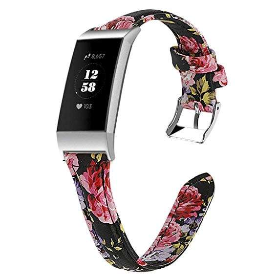 Fitbit charge 3/4 black floral strap