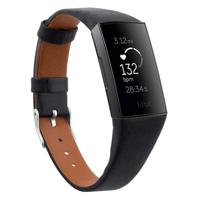 Fitbit Charge 3/4 black genuine leather strap