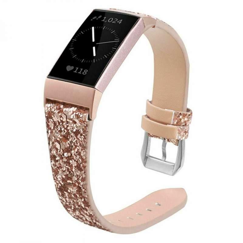 Fitbit Charge 3/4 Sequin Rose Gold Leather Strap