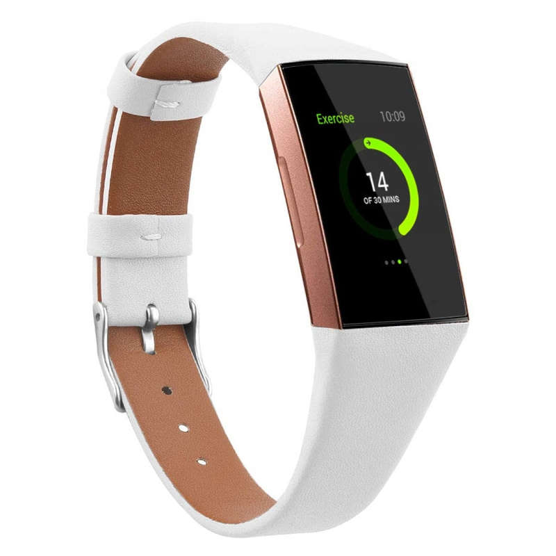 Fitbit charge 3/4 white genuine leather strap