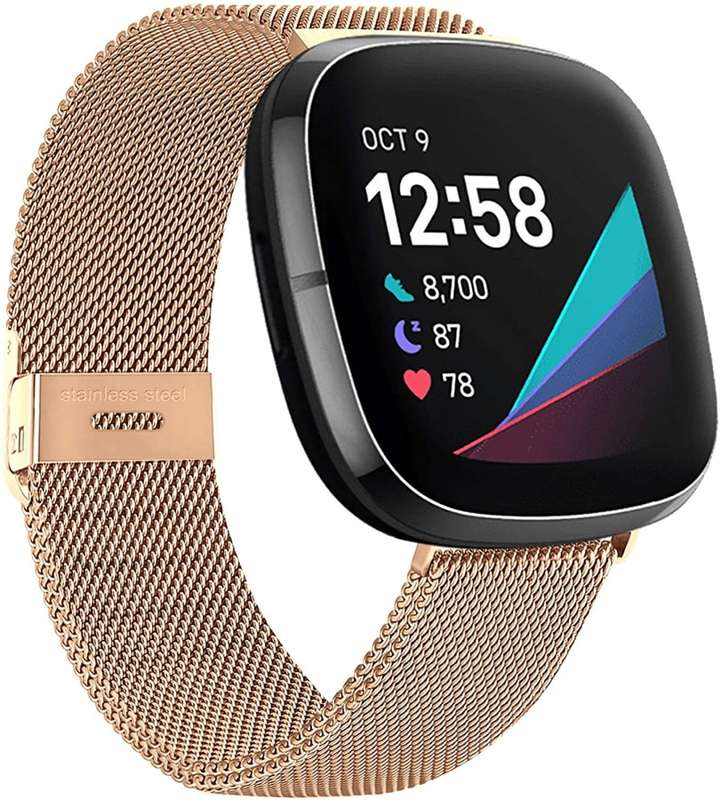 Fitbit Versa 3/Sense Metallic Strap with clasp - Rose Gold