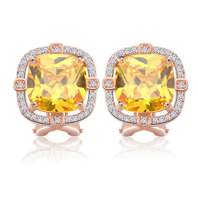 Party Size 4ct Cushion Cut Multi Color CZ Crystal Stud Earrings for Girls N... - Rose Gold Yellow CZ