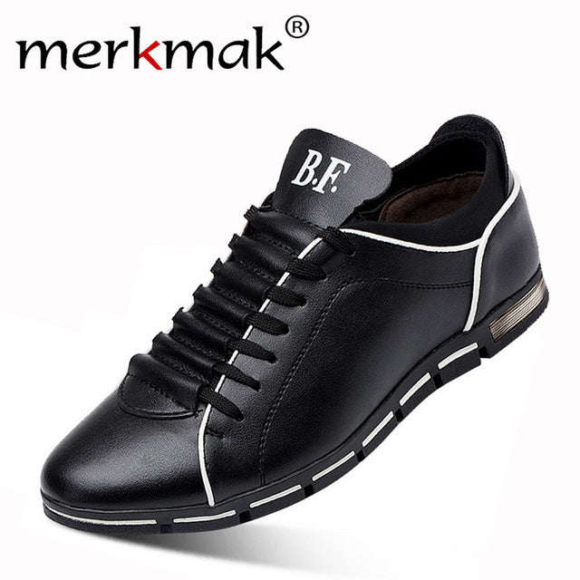 Merkmak Big Size 38-48 Men Casual Shoes Fashion Leather Shoes for Men S... - Black Casual Shoes / 12