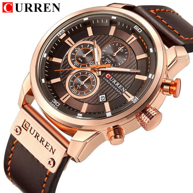 CURREN 8291 Chronograph Mens Watches Top Brand Luxury Fashion Casual Waterproo... - brown brown gold