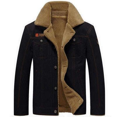 Mountainskin Winter Warm Jackets Thick Fleece Men's Coats Casual Cotton Fur Collar ... - Black / 5XL