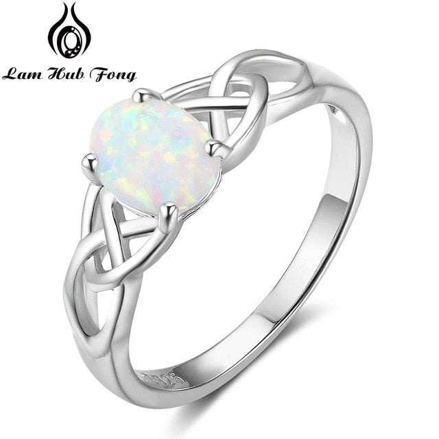 Elegant Oval White Pink Blue Opal Rings for Women 925 Sterling Silver Braided Ri... - 6 / White Opal