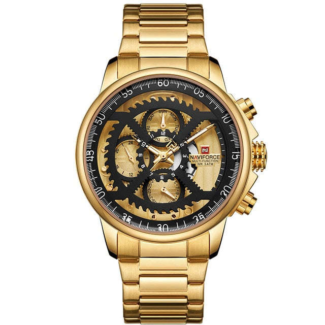 NEW Watches Mens Luxury Brand NAVIFORCE Men Sports Watches Men's Waterproof Full Ste... - Gold Black