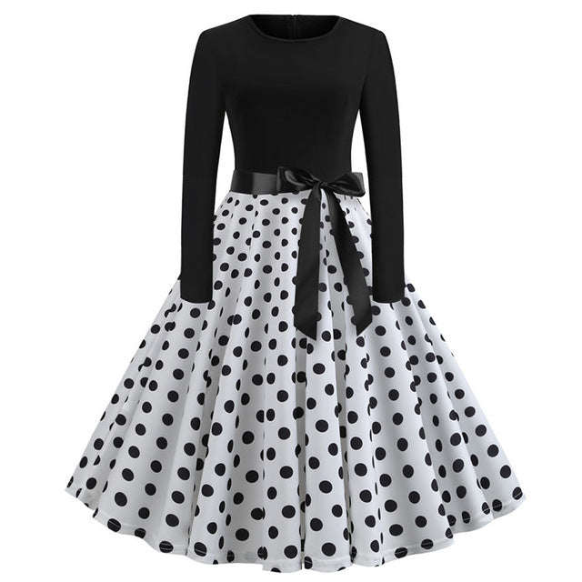 Winter Christmas Dresses Women 50S 60S Vintage Robe Swing Pinup Elegant Party Dress Lo... - E004 / S