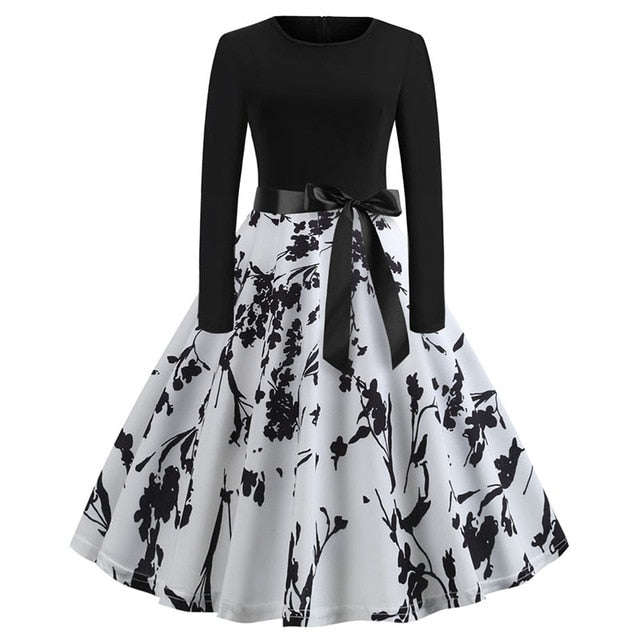Winter Christmas Dresses Women 50S 60S Vintage Robe Swing Pinup Elegant Party Dress L... - E007 / XL