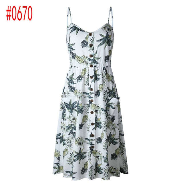 Summer Women Dress 2019 Vintage Sexy Bohemian Floral Tunic Beach Dress Sundress Pocket... - 0670 / S