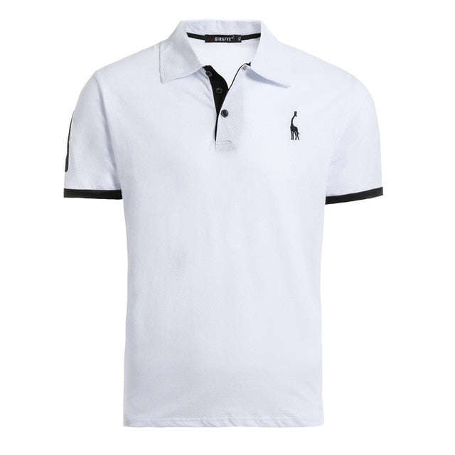 Dropshipping 14 Colors 100% Cotton PoloGiraffe T Shirt Men Deer Embroide... - white / XL 75 to 85 kg