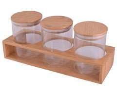 3pc Bamboo Storage Jars & Stand