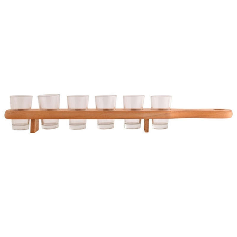 Glass Shot Glasses & Wood Serving Paddle