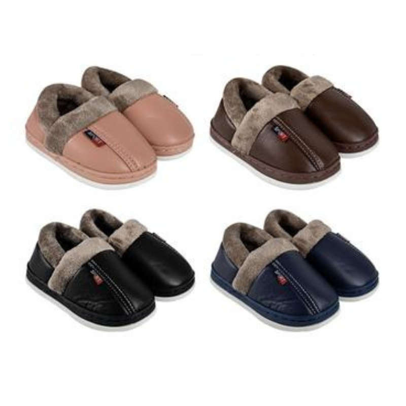 Kids PU Slippers with Plush Lining