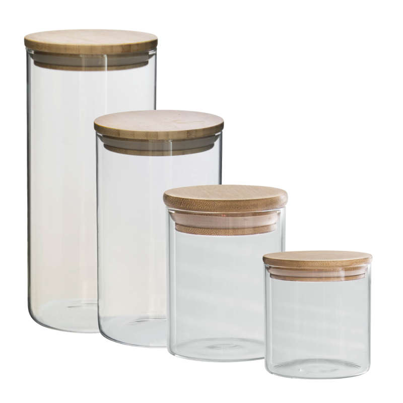 Jeanine Glass Jar & Wood Lid - Various Sizes