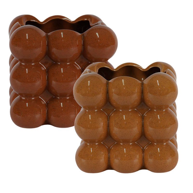 Glazed Ceramic Square Bubble Vase - 13cm