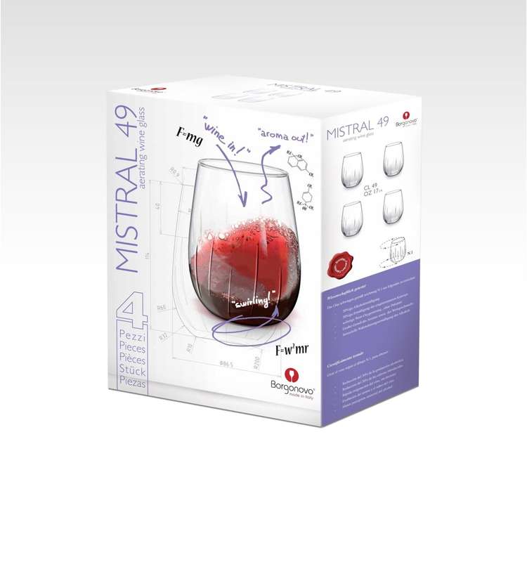 Borgonovo Mistral Wine Aerating Stemless Glasses - Set of 4