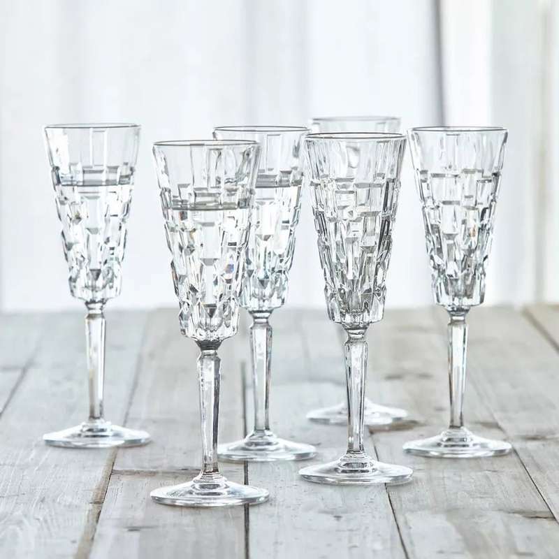 Etna Champagne Flute Crystal Glasses - Set of 6