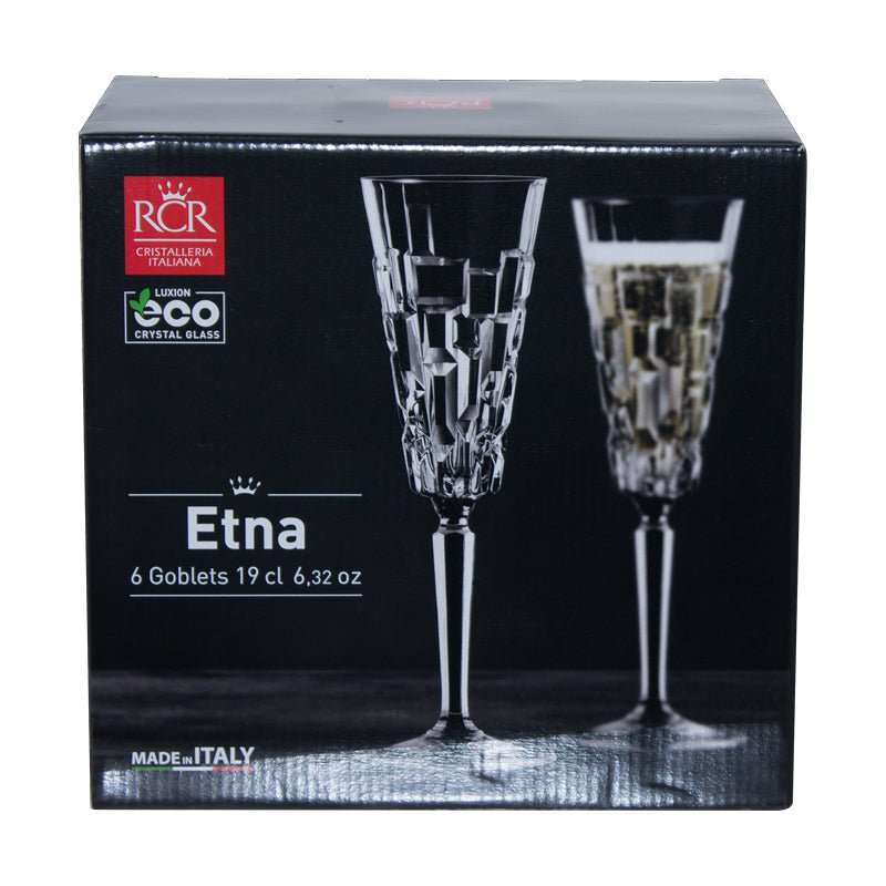 Etna Champagne Flute Crystal Glasses - Set of 6