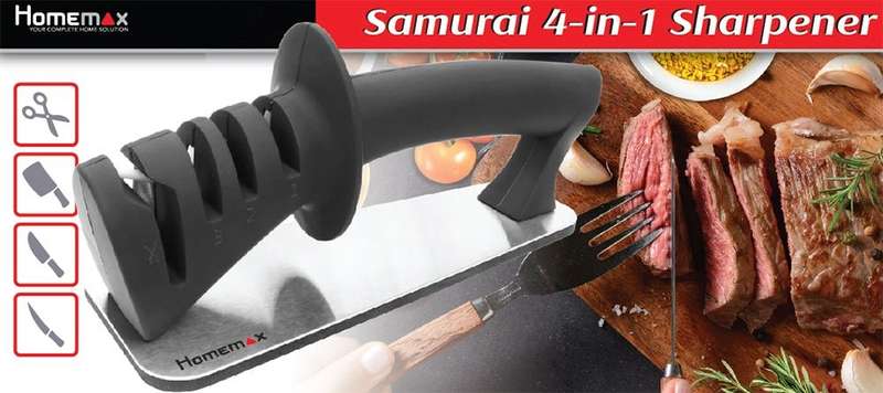 Homemax Samurai Knife & Scissor Sharpener 4-in-1