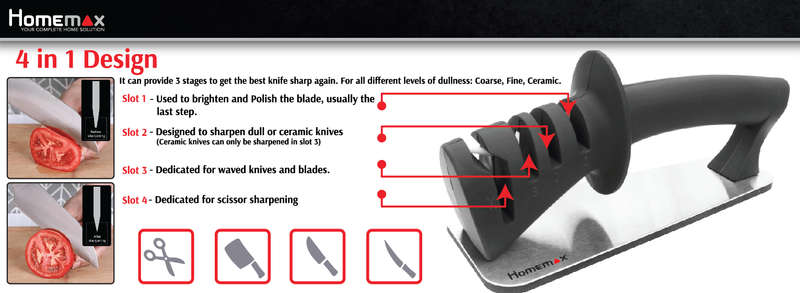 Homemax Samurai Knife & Scissor Sharpener 4-in-1