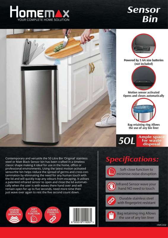 Homemax Sensor Smart Bin - 50L