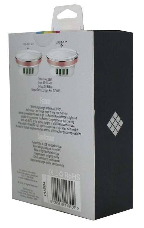 Polaroid LED Press Lamp With 4 Port USB