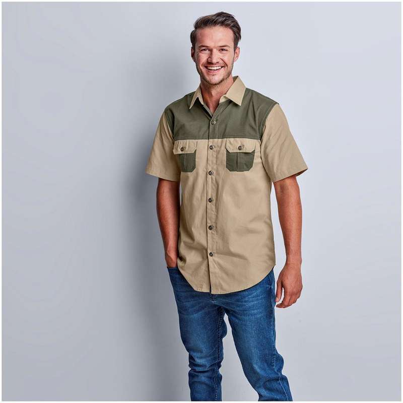 Short Sleeve Serengeti 2 Tone Bush Shirt - Mens
