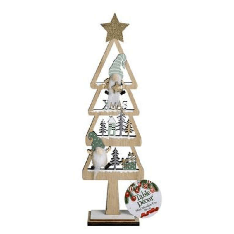 Xmas Table Decor Wooden Tree - 30cm