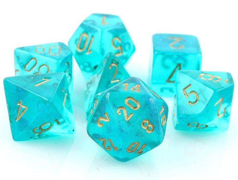 Polyhedral 7-Die Set - Borealis #2 Teal/gold 7-Die Set