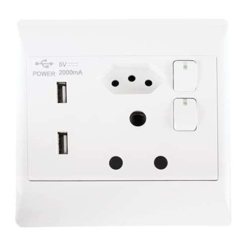 16a Double Wall Socket With 2 Usb Slots (4x4) Ausd02-1usb