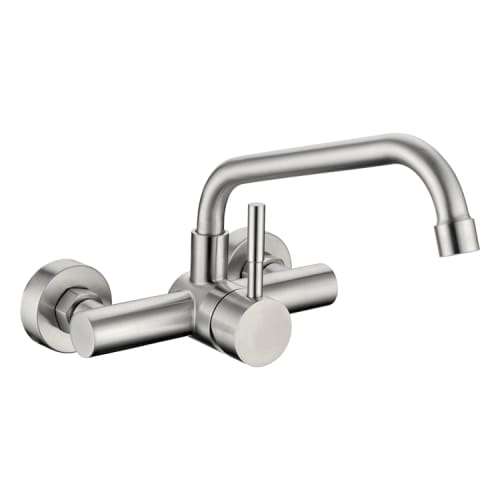 Single Lever Wall Mounted Sink Mixer With Bended Swivel Spout S/steel Chromecater Ssf-32