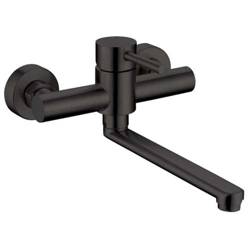 Single Lever Wall Mounted Sink Mixer With Bottom Swivel Spout Matt Black Chromecater Mbf-33